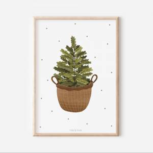 Poster Weihnachten Tannenbaum im Korb - Kunstdruck Tanne - Wanddeko Baum - Winterbild Weihnachten - Weihnachtsbaum Poste Bild 2
