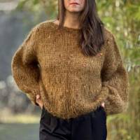Mohairsweater, handgestricktes Einzelstück, curry Langhaar Mohair mit bunten Sprenkeln, Sweater, Jumper, Exclusive Bild 5