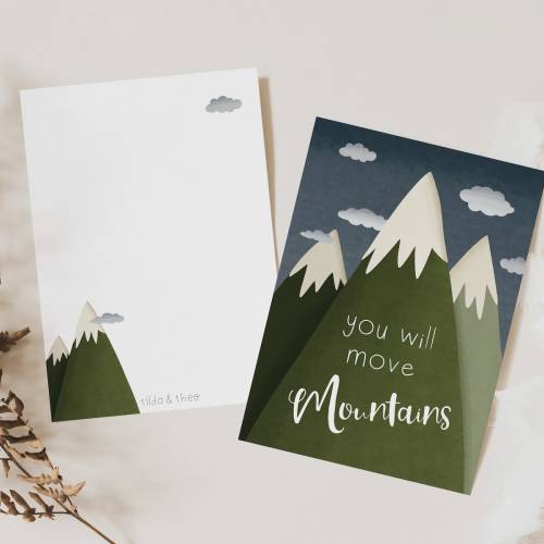 Postkarte Berge Mut "you will move mountains" - Postkarte A6 Mutmachkarte - Karte Daumen drücken - Karte 