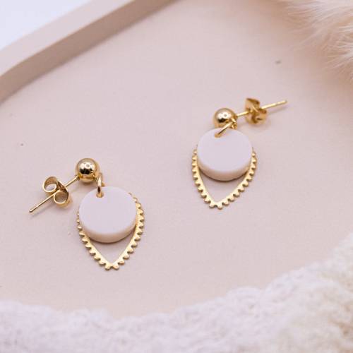 Ohrringe Kreis aus allergikerfreundlichem Edelstahl mit rundem Messinganhänger Boho Ohrring - leichte Ohrringe Geschenk 