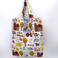 Kindergartentasche/Kinderbeutel aus weißem Baumwollstoff mit Bauernhofmotiven, handgemacht Bild 1