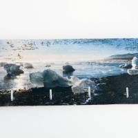 Island Jökulsárlón Gletscher Lagune Schlüsselbrett Upcycling Weinkistenbrett 4 Haken Bild 1