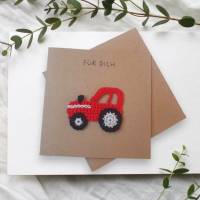 Handgemachte Traktor Glückwunschkarte mit abnehmbarer Applikation für Kindergeburtstage und Trecker-Fahrer Bild 2