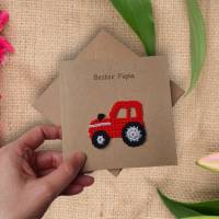 Handgemachte Traktor Glückwunschkarte mit abnehmbarer Applikation für Kindergeburtstage und Trecker-Fahrer Bild 3