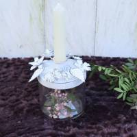 Windlicht Glas mit Deckel Blütendekor Kerzenglas Kerzenhalter Bild 1