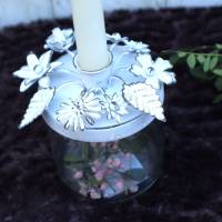 Windlicht Glas mit Deckel Blütendekor Kerzenglas Kerzenhalter Bild 2
