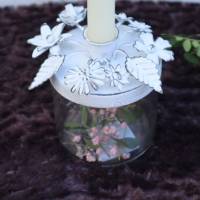 Windlicht Glas mit Deckel Blütendekor Kerzenglas Kerzenhalter Bild 4