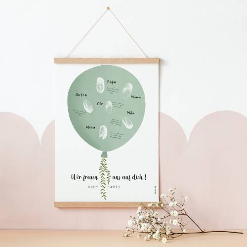 Gästebuch Babyparty Poster grün Fingerabdruck Gästebuch - Gästebuch Deko Babyshower - Baby Andenken Poster - Babyparty G