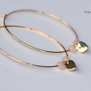 Creolen Rosenquarz Herz feine Perlen Ohrringe mit Edelsteinen als romantisches Geschenk Bild 2