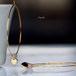 Creolen Rosenquarz Herz feine Perlen Ohrringe mit Edelsteinen als romantisches Geschenk Bild 3