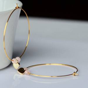 Creolen Rosenquarz Herz feine Perlen Ohrringe mit Edelsteinen als romantisches Geschenk Bild 4