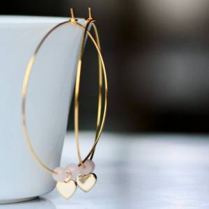 Creolen Rosenquarz Herz feine Perlen Ohrringe mit Edelsteinen als romantisches Geschenk Bild 5