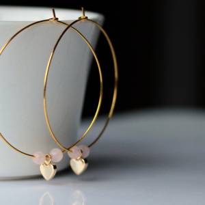 Creolen Rosenquarz Herz feine Perlen Ohrringe mit Edelsteinen als romantisches Geschenk Bild 6
