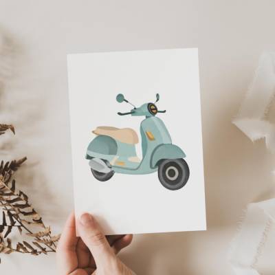 Postkarte Roller Italien Klappkarte A6 Dankeschönkarte - Postkarte Danke sagen - Geschenkidee Danke Vespa