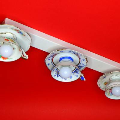Upcycling Lampe aus 3 schönen alten Sammeltassen | 50er Jahre Lampe | Vintage Tassenlampe für Küche Esszimmer & Landhaus