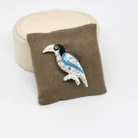 Vintage Brosche Papagei Tukan Vogel Tiermotiv Silberfarbe Glasiert Türkis Schwarz Bunt Niedlich Geschenk Damenbrosche Bild 1