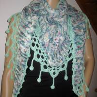 Dreieckstuch, Schaltuch aus handgefärbter Wolle mit Baumwolle, gestrickt und gehäkelt, Schal, Stola Bild 3
