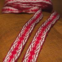 Brettchenborte Baumwolle, Brettchenweben, Zierborte, rot-weiß, Meterware Bild 1