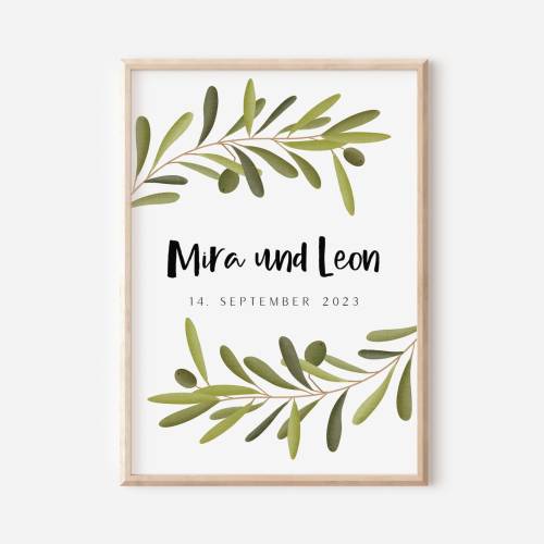 Hochzeitsposter Olivenzweige Geschenk Hochzeit Poster Hochzeit - Hochzeitsgeschenk personalisiert - Hochzeitstag Geschen