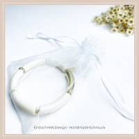 Tube Armband "Mrs. ShinyGold". Armband aus Acryl Röhrenperlen. Creme und Gold. Handgefertigt. Bild 2