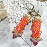 Ohrringe orange pink Glasperlen Silber handgemacht Bild 1