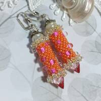 Ohrringe orange pink Glasperlen Silber handgemacht Bild 4