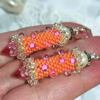 Ohrringe orange pink Glasperlen Silber handgemacht Bild 5