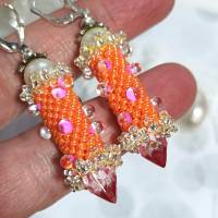 Ohrringe orange pink Glasperlen Silber handgemacht Bild 7