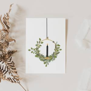 Weihnachtskarte Eukalyptuskranz A6 weihnachtliche Grußkarte - Türkranz Zweige Kerze Weihnachtskarte - Postkarte minimal Bild 5