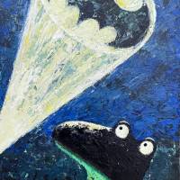 Batfrog (im wahren Leben Frog Wayne) sorgt für Gerechtigkeit, Froschbild, Superheld, Originalbild, Acrylmalerei, Unikat Bild 7