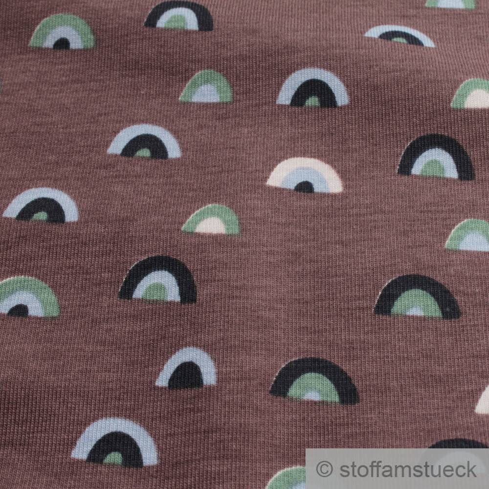 Stoff Baumwolle Elastan Single Jersey taupe Regenbogen dehnbar