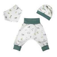 3tlg. Set Pumphose-Mütze-Tuch "Eukalyptus" weiß-altmint- Geschenk Geburt Baby Jungen Mädchen Frühchen Bild 1
