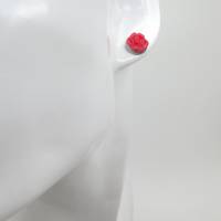 Rosen-Ohrstecker, kleine rote Rosen-Ohrringe, kleine Blumen-Ohrringe, rote Blumen-Ohrstecker aus Polymer Ton, Boho-Chic Bild 5