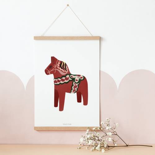 Dala Pferd Poster Skandinavische Illustration als Print - Poster Weihnachten / Winterzeit - Poster Schweden