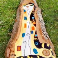 Des Künstlers Katze - wie Klimt, Tiermalerei Acryl auf Naturholz, Weißtanne heimisch, ca. 100 cm hoch, handgemalt Bild 4
