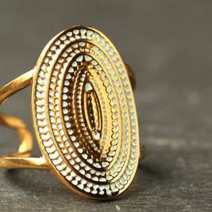 Boho Ring Patina echt vergoldet mit geometrischem Mandala als besonderes Geschenk Bild 1