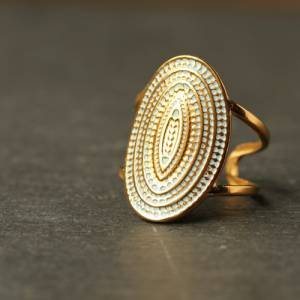 Boho Ring Patina echt vergoldet mit geometrischem Mandala als besonderes Geschenk Bild 3