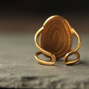 Boho Ring Patina echt vergoldet mit geometrischem Mandala als besonderes Geschenk Bild 5