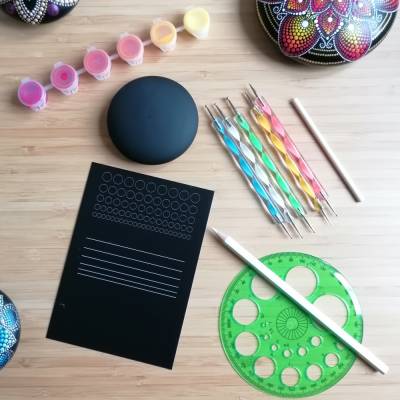 DotArt Mandala DIY Kit Basic inkl. 6 auswählbarer Farben zu je 3ml
