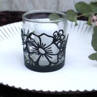 Teelichtglas mit Blüten Dekor Kerzenhalter Bild 1