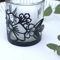 Teelichtglas mit Blüten Dekor Kerzenhalter Bild 3