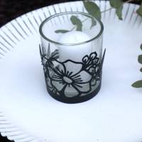 Teelichtglas mit Blüten Dekor Kerzenhalter Bild 4