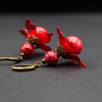 Blüten Ohrringe, rot, antik bronze, Blumen Bild 3