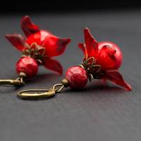 Blüten Ohrringe, rot, antik bronze, Blumen Bild 4