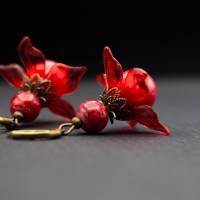 Blüten Ohrringe, rot, antik bronze, Blumen Bild 5