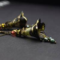 Ohrringe Blüten, olivgrün, schwarz, gold Bild 3