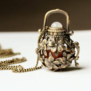 Vintage Medaillon Weidekätzchen / Antik Bronze Prayerbox / Geschenk für Sie / Rosenquarz Kette / Retro Schmuck / Origine Bild 2
