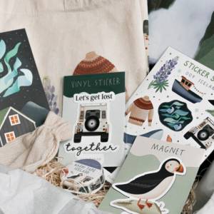 Geschenkset Island Geschenkbox Schreibwaren Reise Stofftasche, Sticker, Poster & Magnet Box mit Name Skandinavien Reise Bild 6