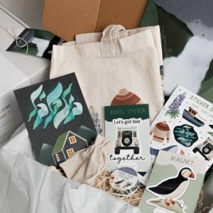 Geschenkset Island Geschenkbox Schreibwaren Reise Stofftasche, Sticker, Poster & Magnet Box mit Name Skandinavien Reise Bild 7