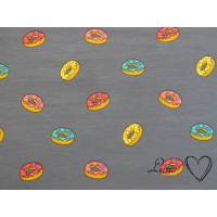 0,75m RESTSTÜCK Jersey Baumwolle Donuts bunt auf grau Bild 1